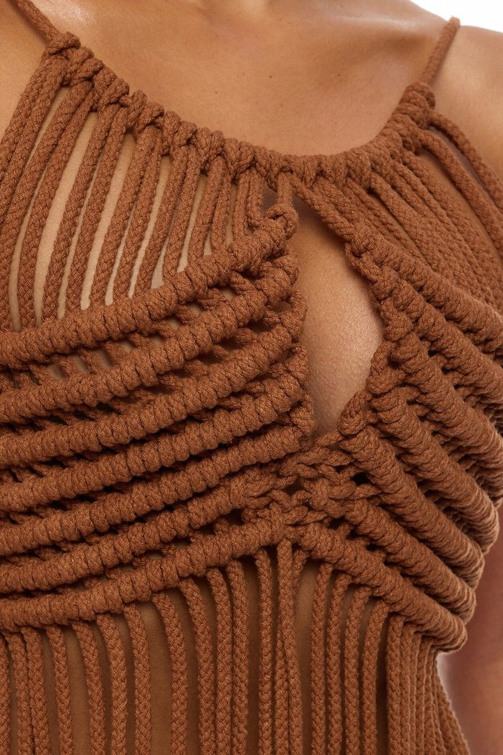 Desert Vibe Backless Halter Top - Brown