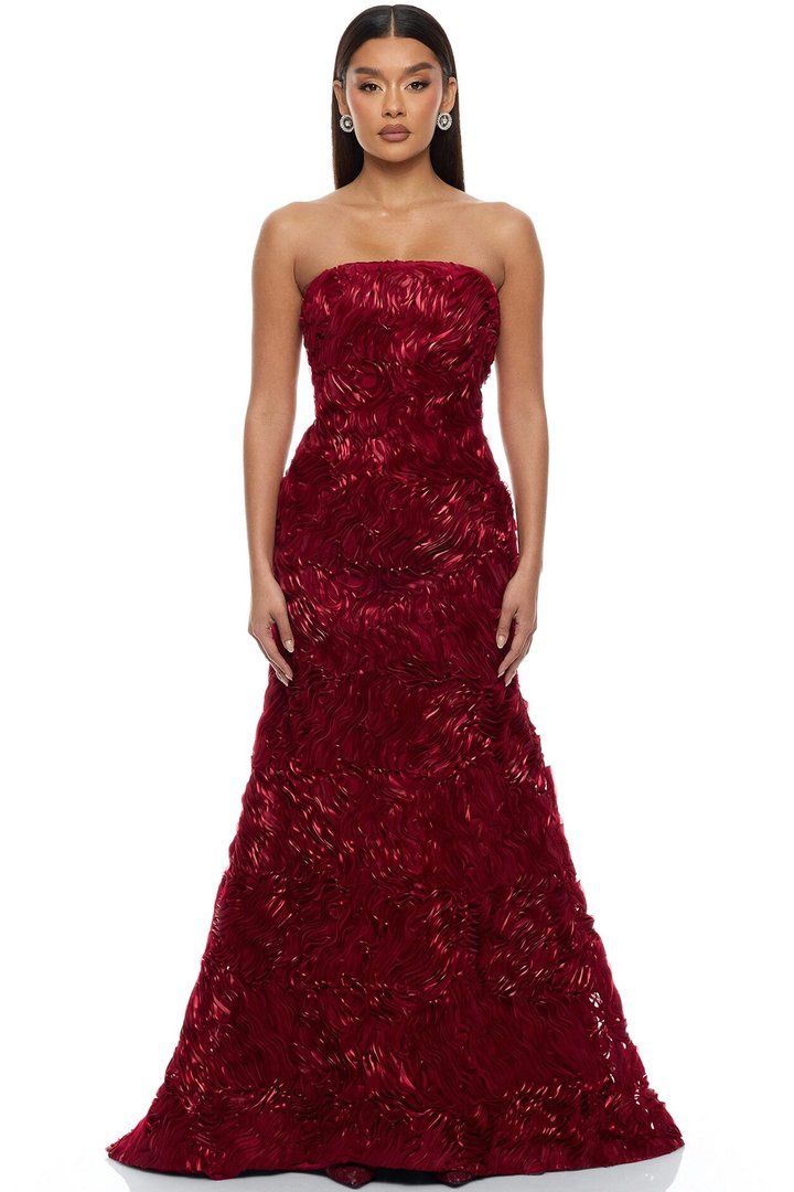 Pure Glamour Strapless Gown - Wine