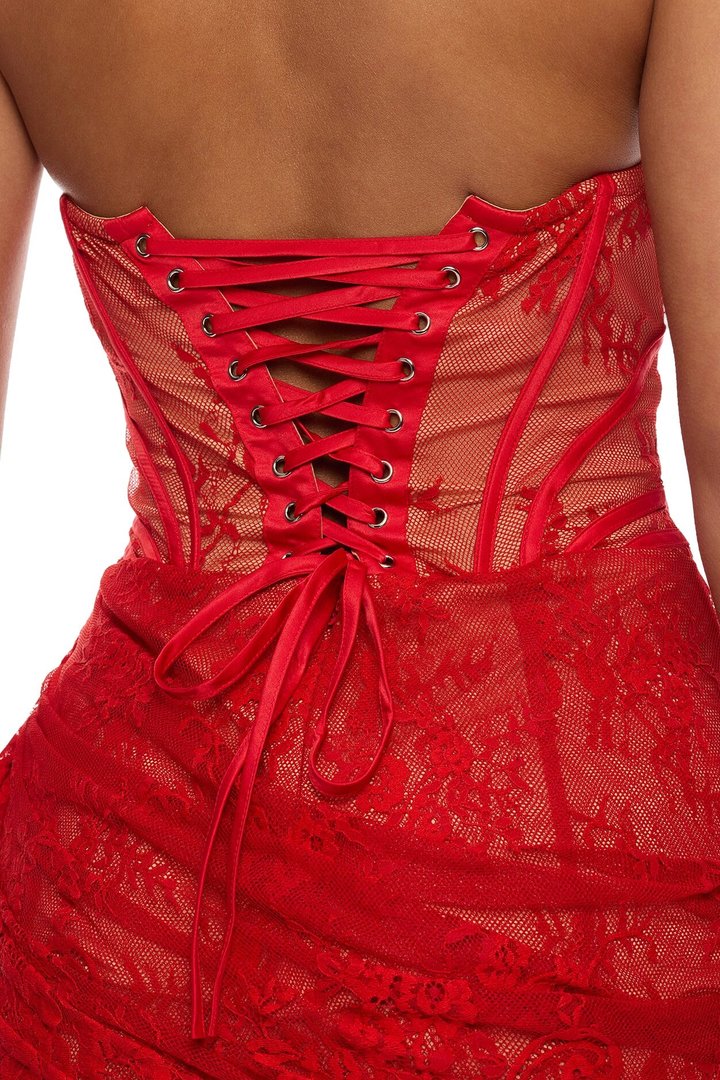 Be Mine Draped Lace Maxi Dress - Red