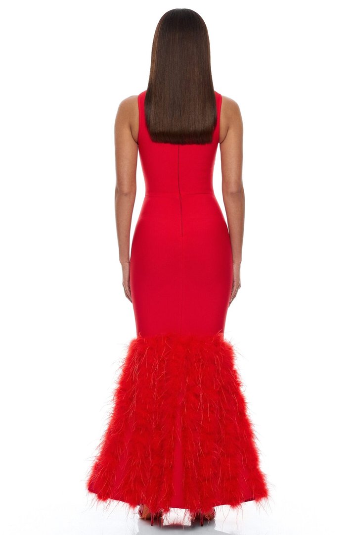 Scarlett Feather Bandage Maxi Dress - Red