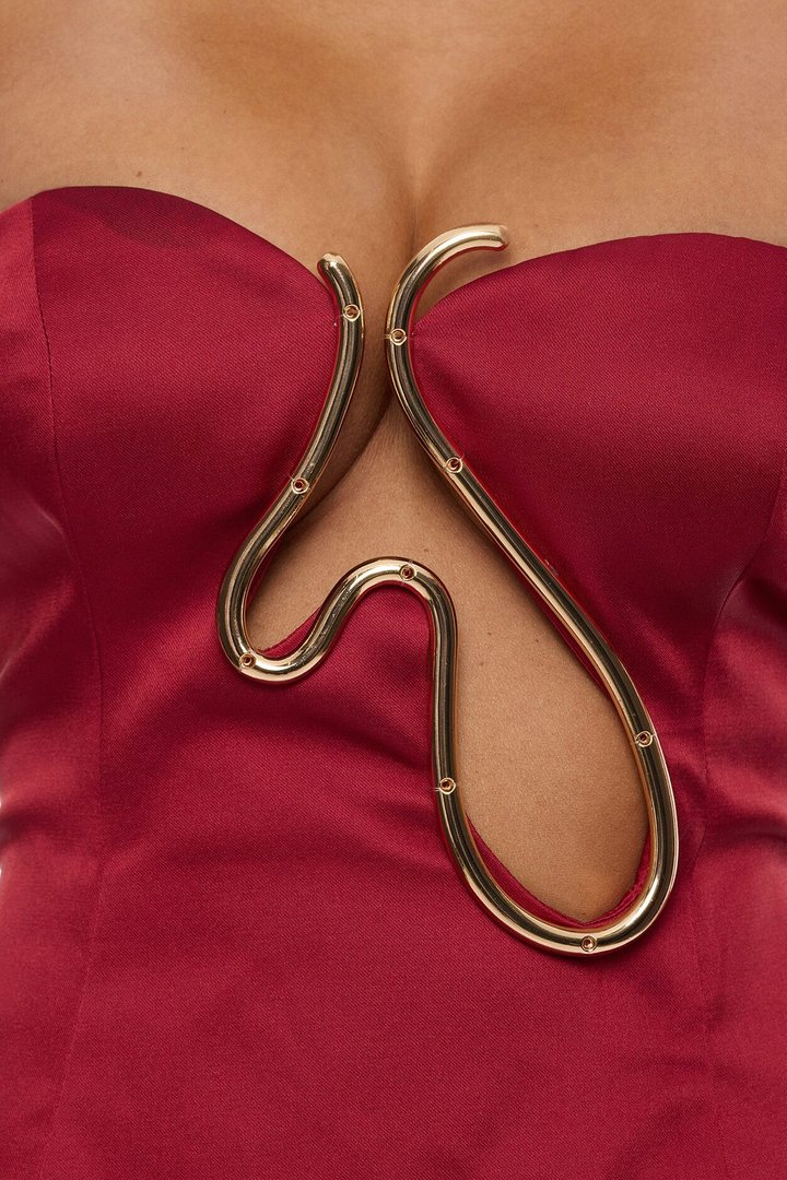 Effortless Glam Hardware Mini Dress - DarkRed