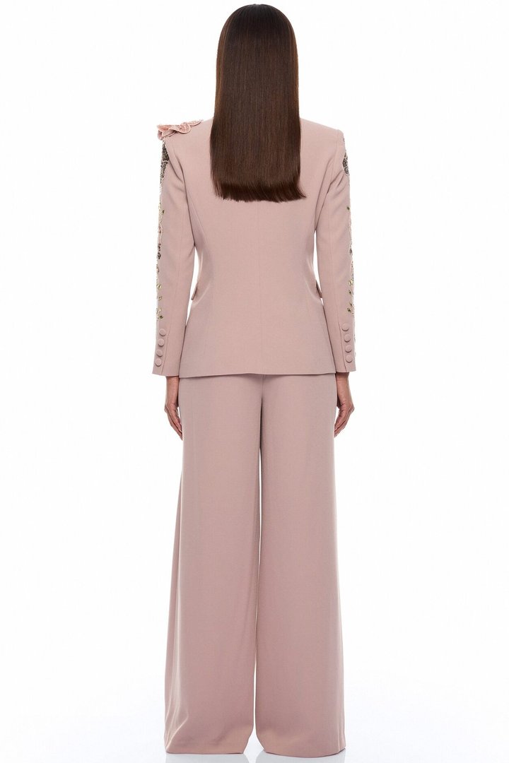 Indie Embellished Blazer Pant Set - Mauve