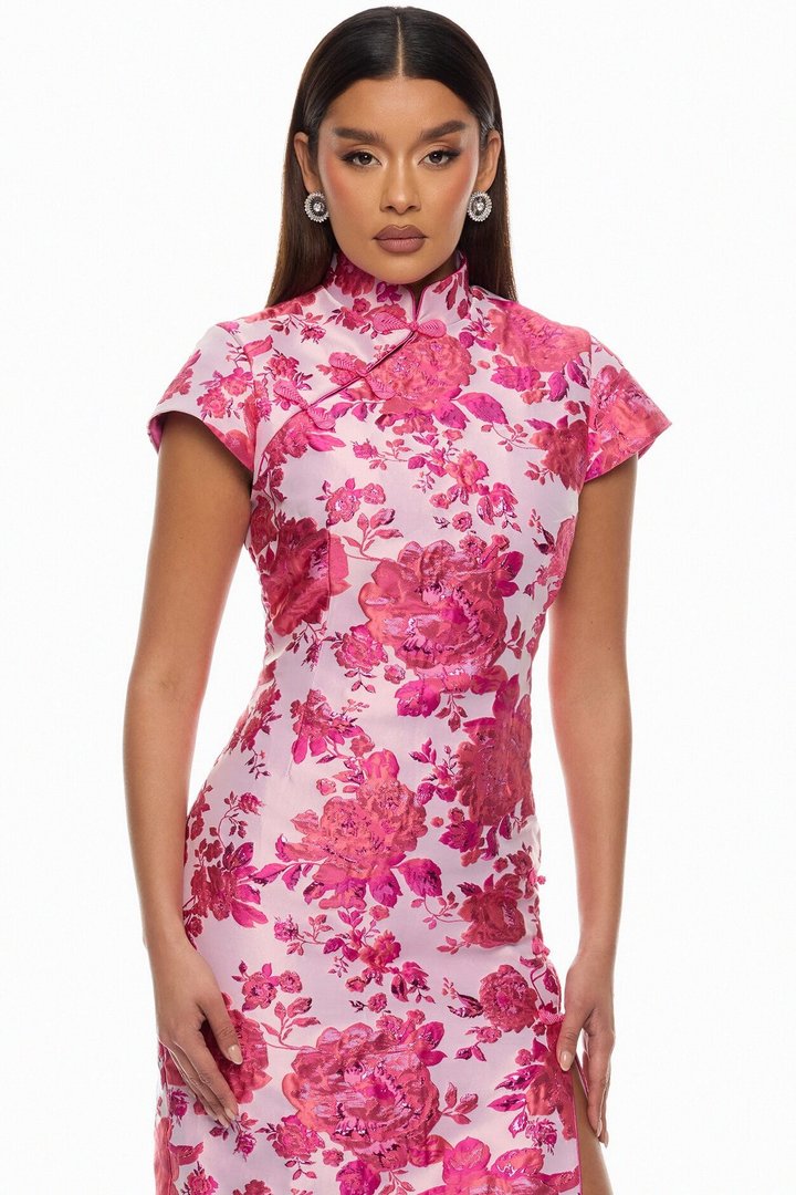 Modern Bloom Jacquard Maxi Dress - Pink/combo