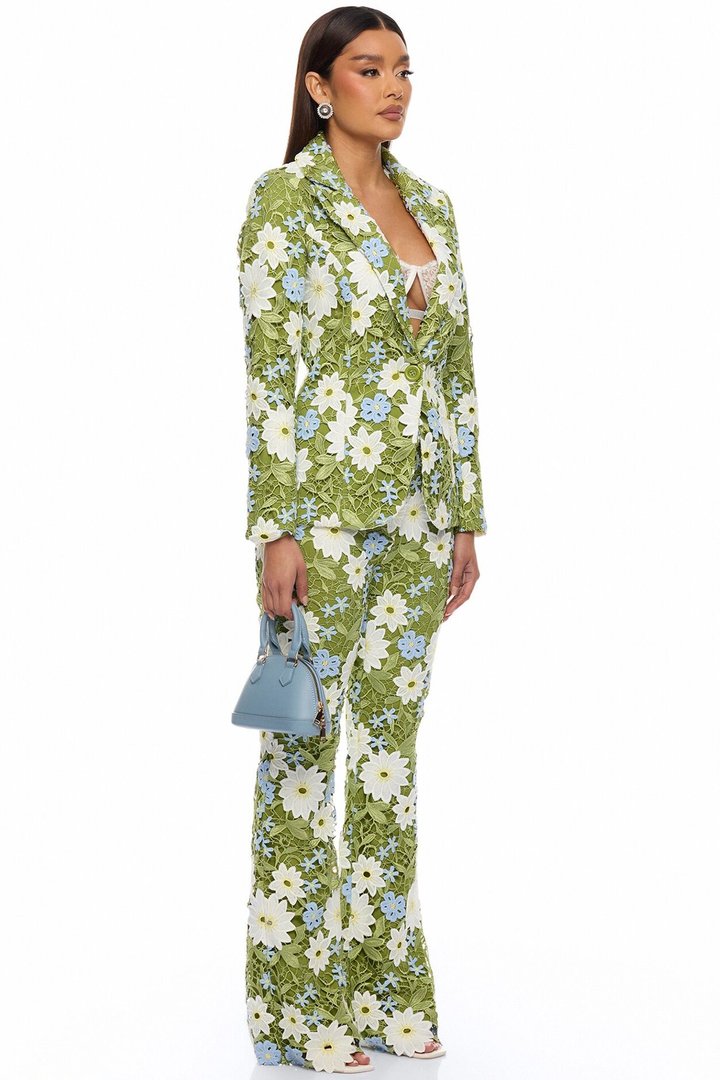 Dani Floral Embroidered Blazer - Chartreuse