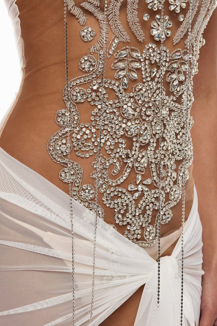 Jaw Dropped Rhinestone Mini Dress - White