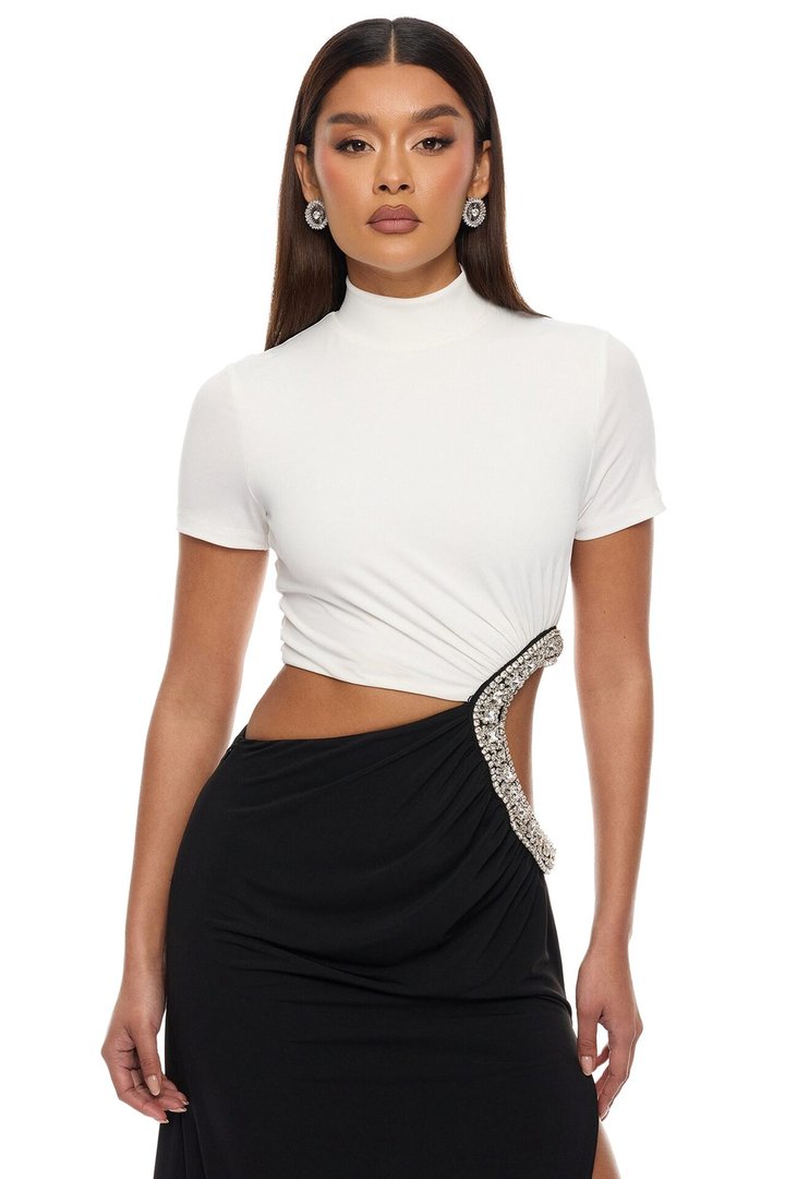Lola Cut Out Rhinestone Maxi Dress - White/Black
