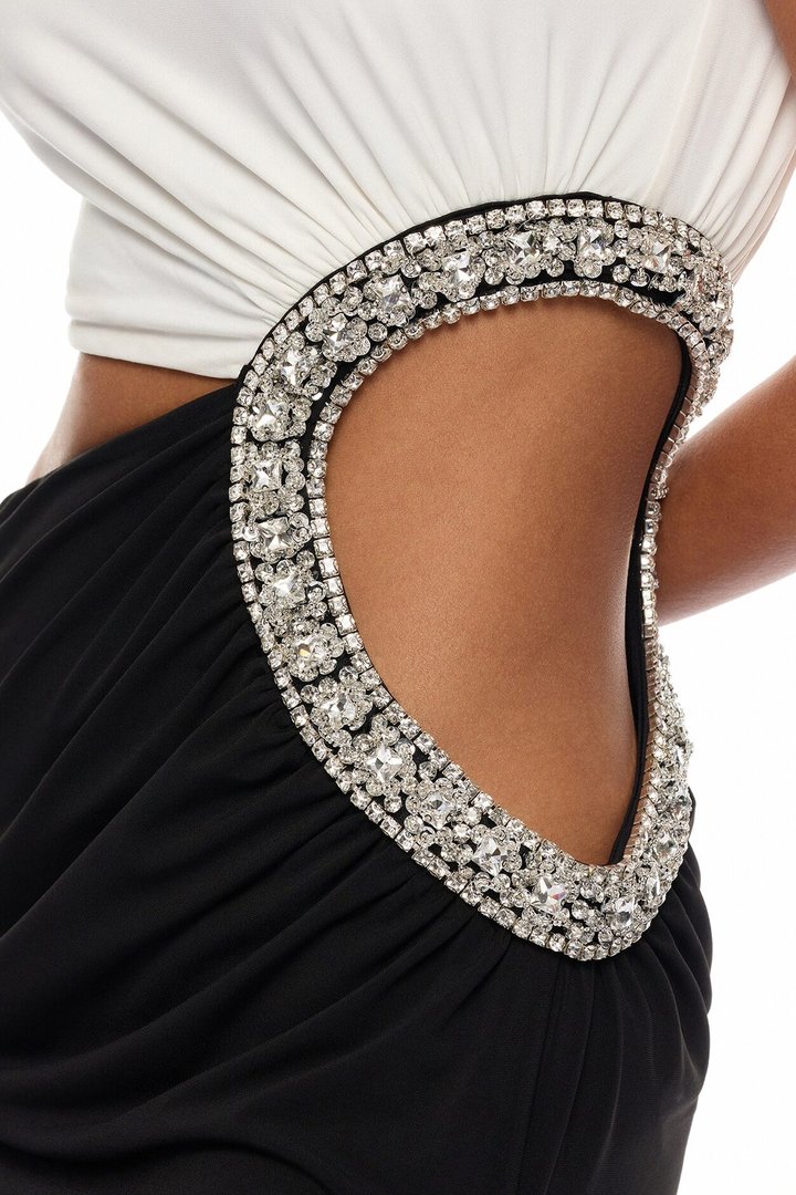Lola Cut Out Rhinestone Maxi Dress - White/Black