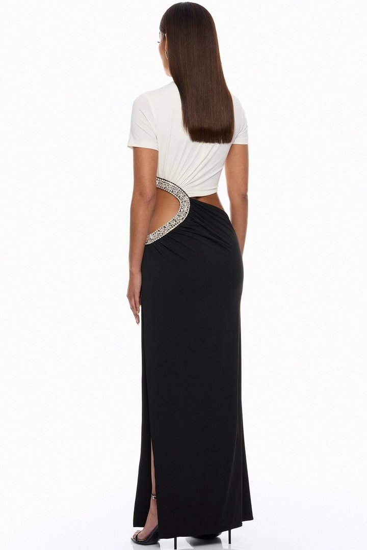 Lola Cut Out Rhinestone Maxi Dress - White/Black