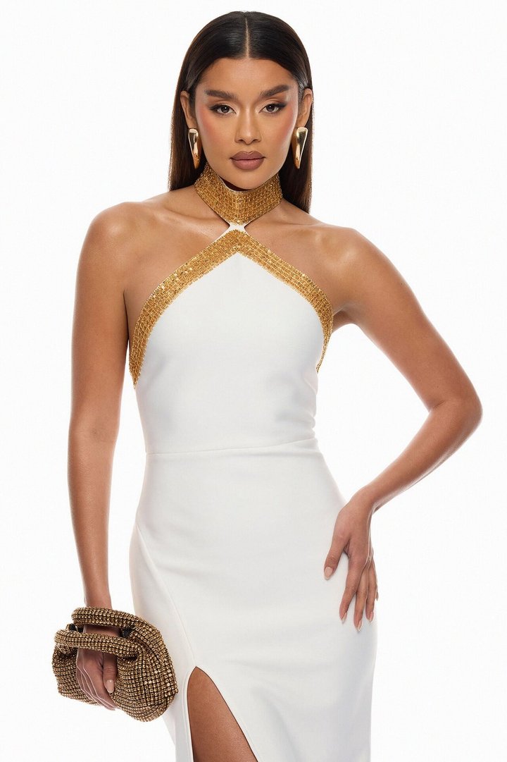 Draya Embellished Bandage Maxi Dress - White