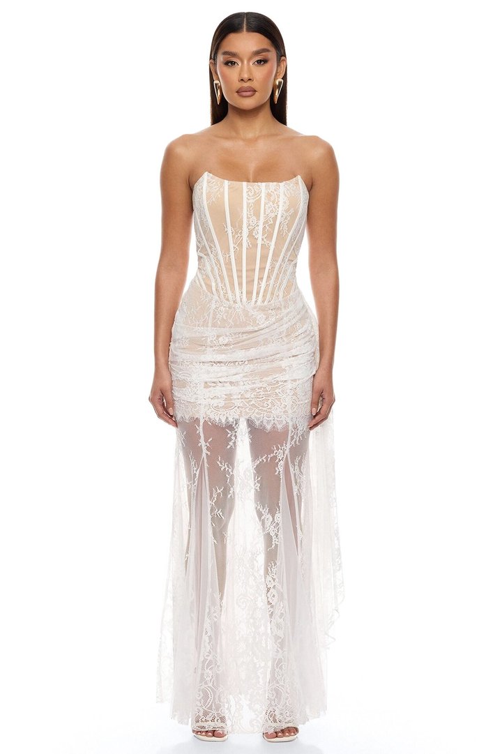 Be Mine Draped Lace Maxi Dress - White