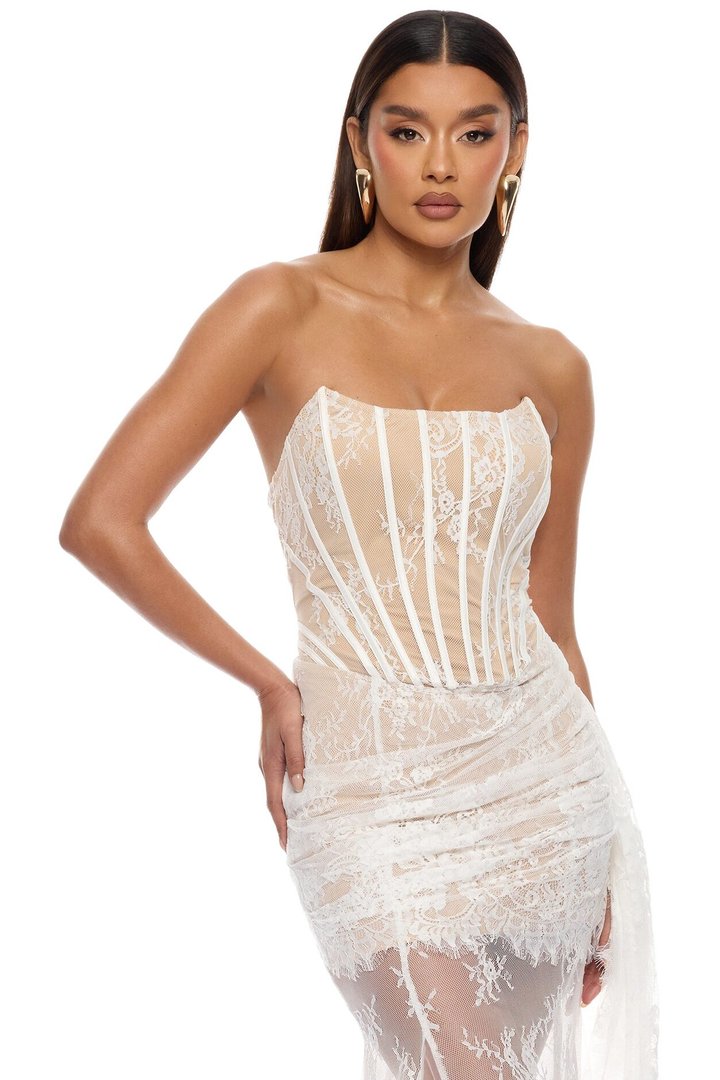 Be Mine Draped Lace Maxi Dress - White