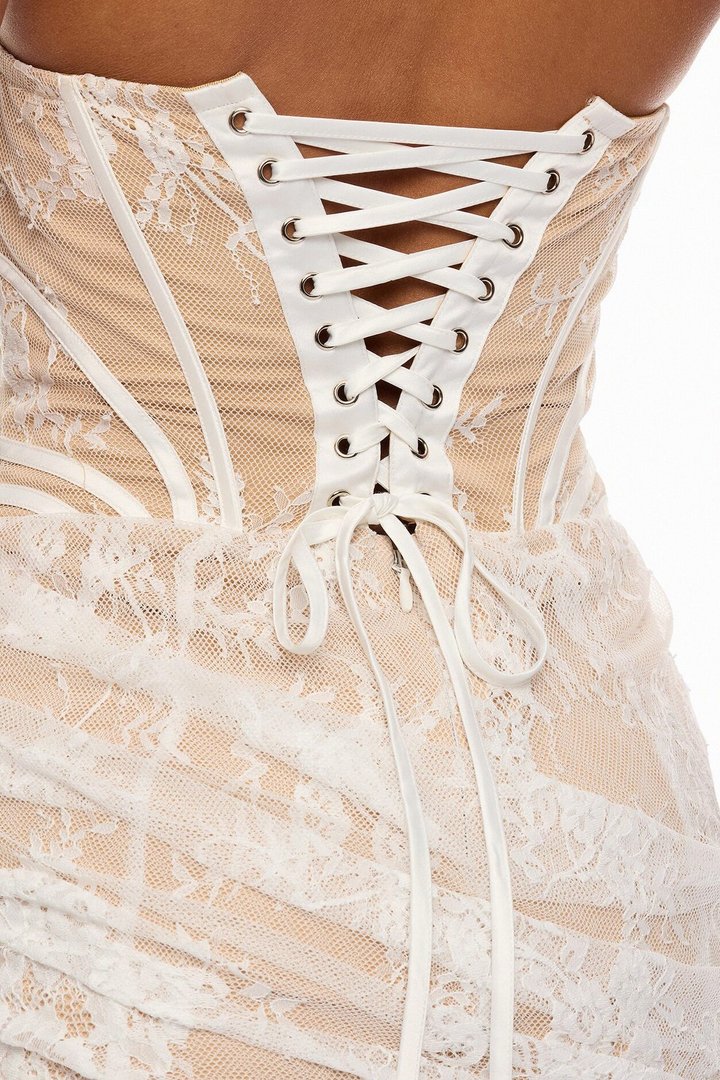 Be Mine Draped Lace Maxi Dress - White