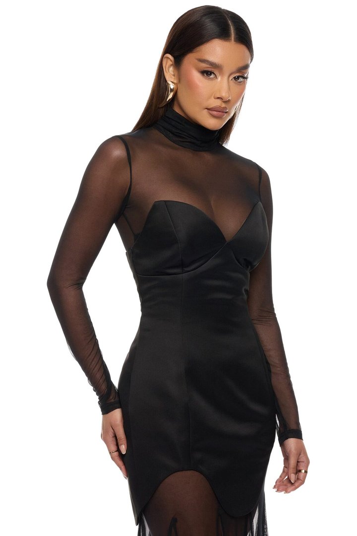 Serene 2 Piece Mesh Maxi Dress Set - Black