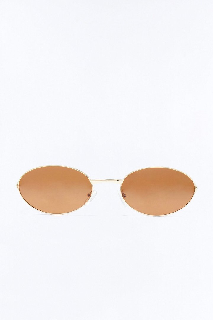 Vintage Oval Polished Metal Sunglasses - Gold/Brown