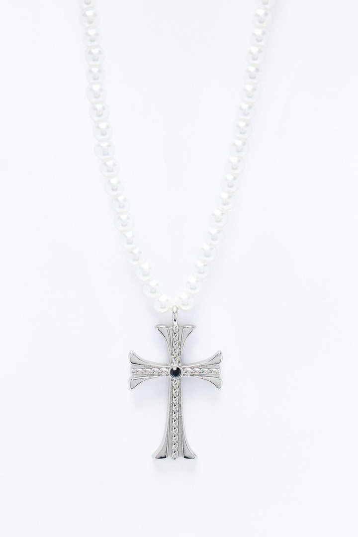 Holy Pearls Cross Necklace - Silver