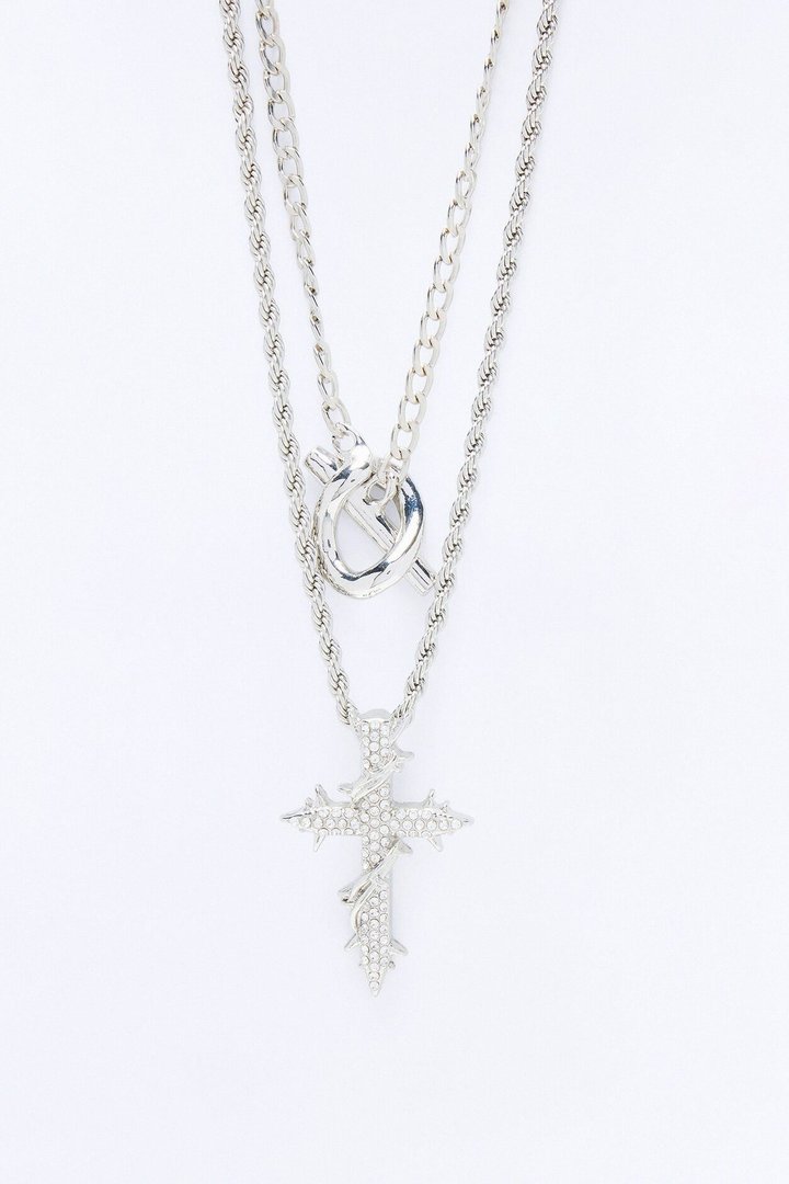 Barbed Creed of Armor Necklace Set - Silver