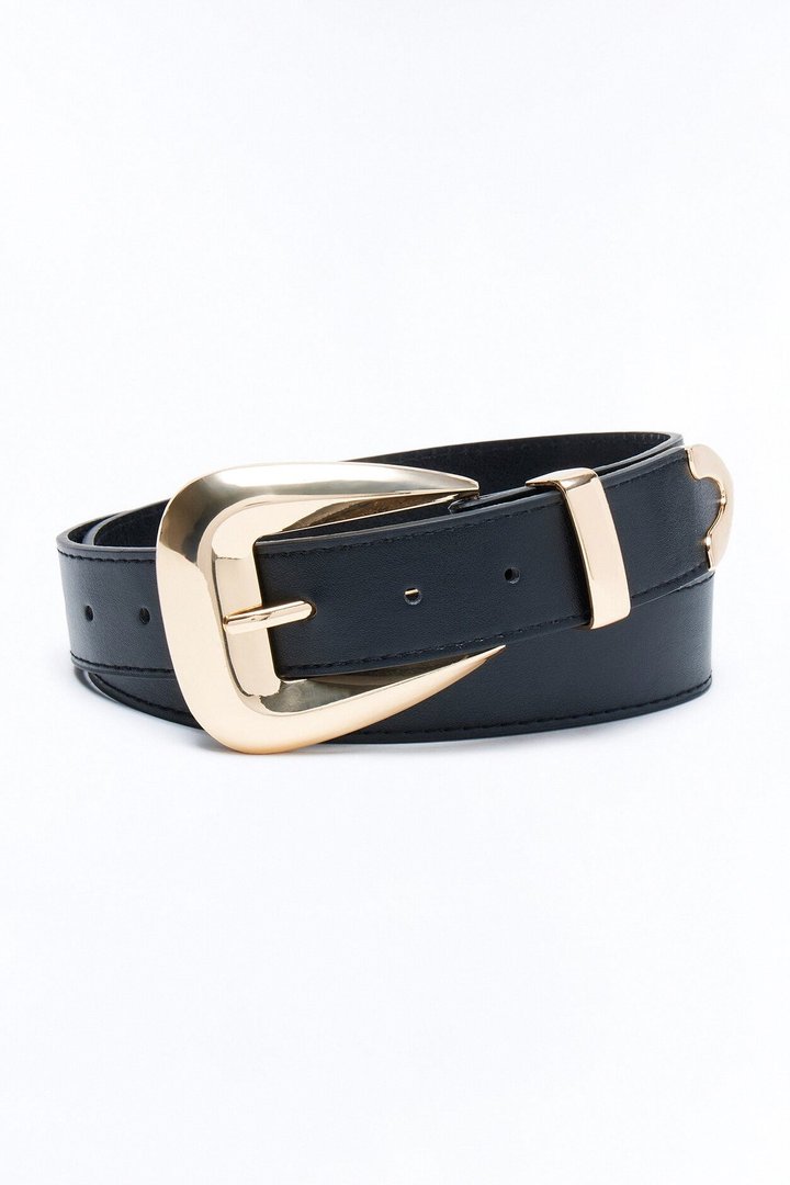 Echoing Faux Leather Belt - Black/Gold