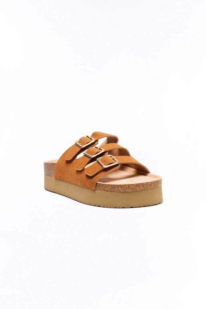 Kasey Platform Buckle Slides - Brown