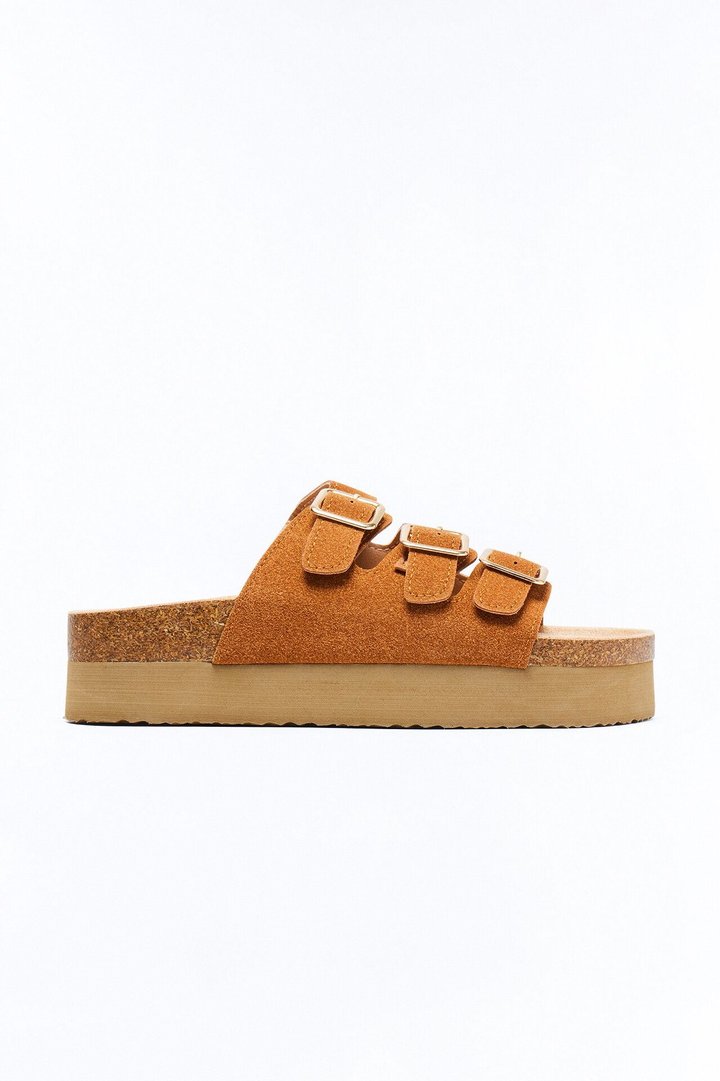 Kasey Platform Buckle Slides - Brown