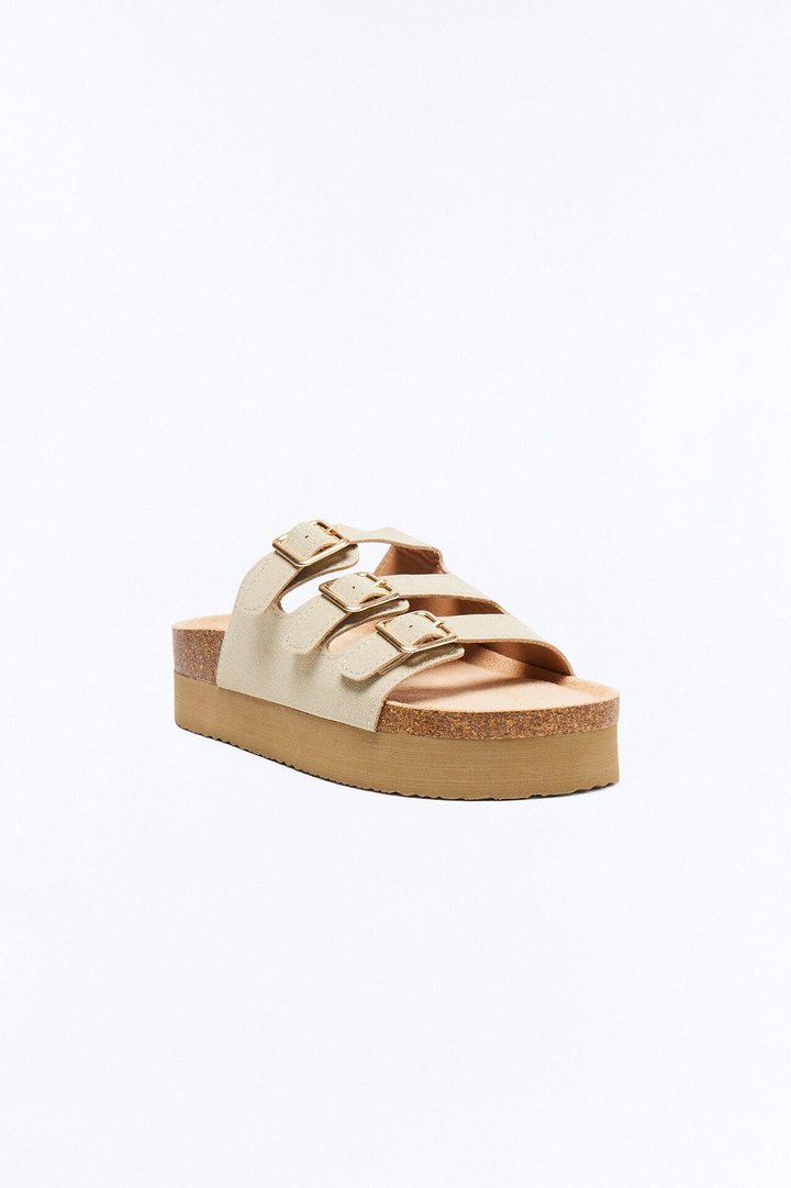 Kasey Platform Buckle Slides - Khaki