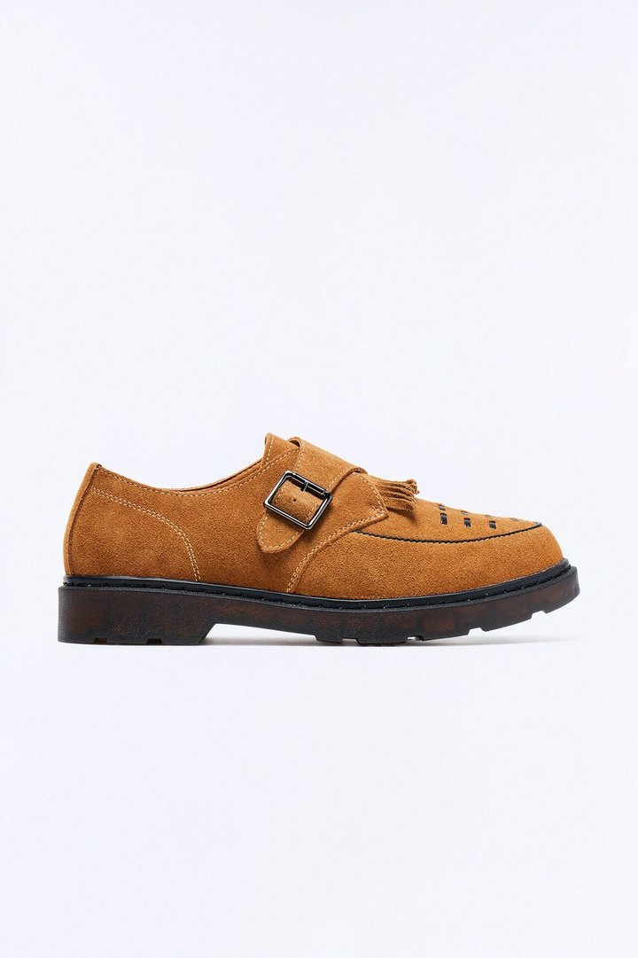 Genuine Suede Monk Strap Loafer - Brown