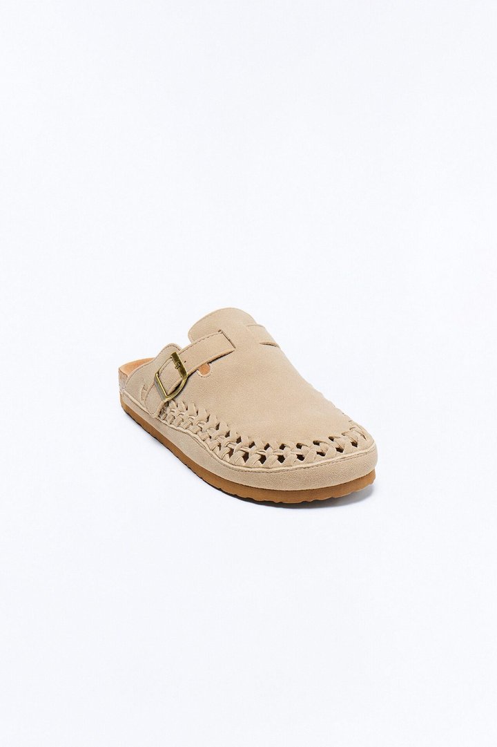 Woven Faux Suede Slip On Mule - Taupe