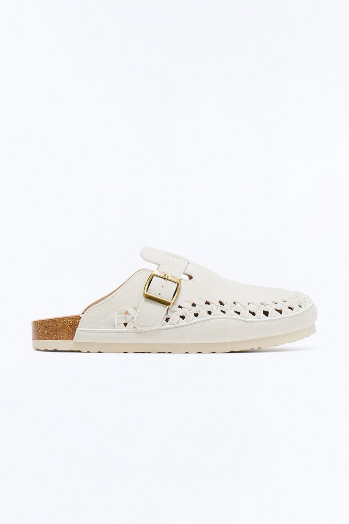 Woven Faux Suede Slip On Mule - White