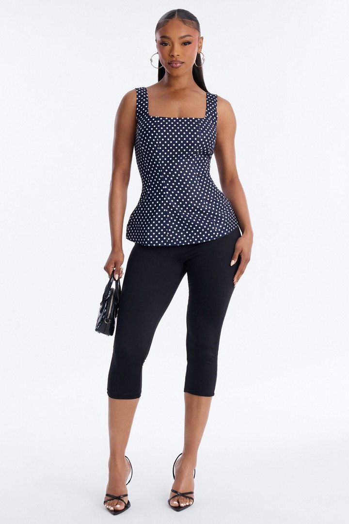 Tea First Polka Dot Chiffon Peplum Top - Navy/combo