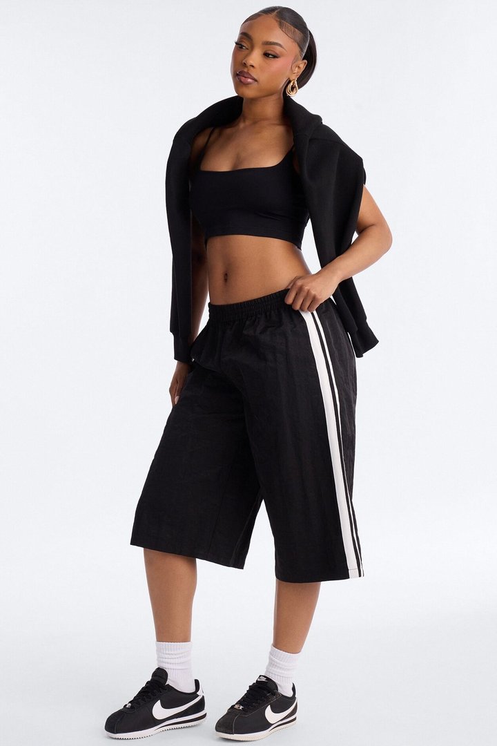 Can't Keep Up Striped Bermuda Track Short - Black/White