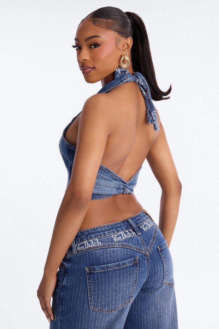 Von Dutch Striped Denim Vest - Medium Wash