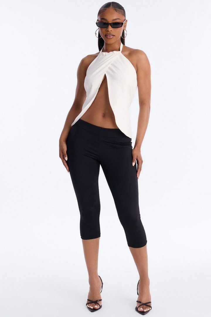 Snack First Wrap Over Linen Halter Top - White