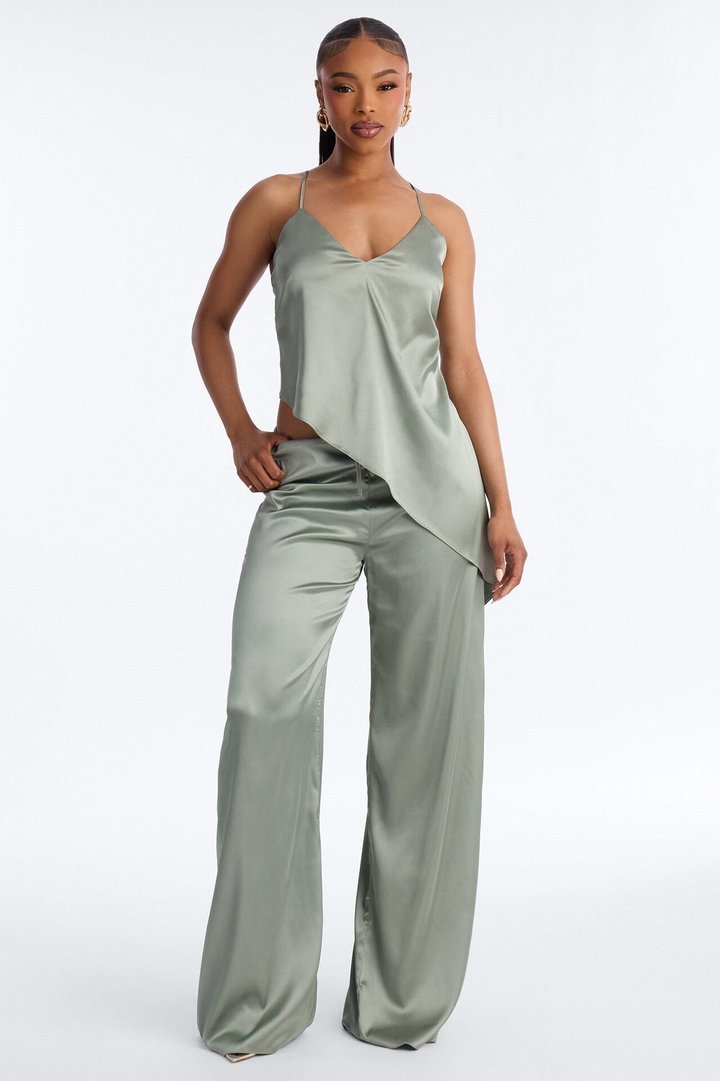 Seraphina Backless Satin Pant Set - Sage