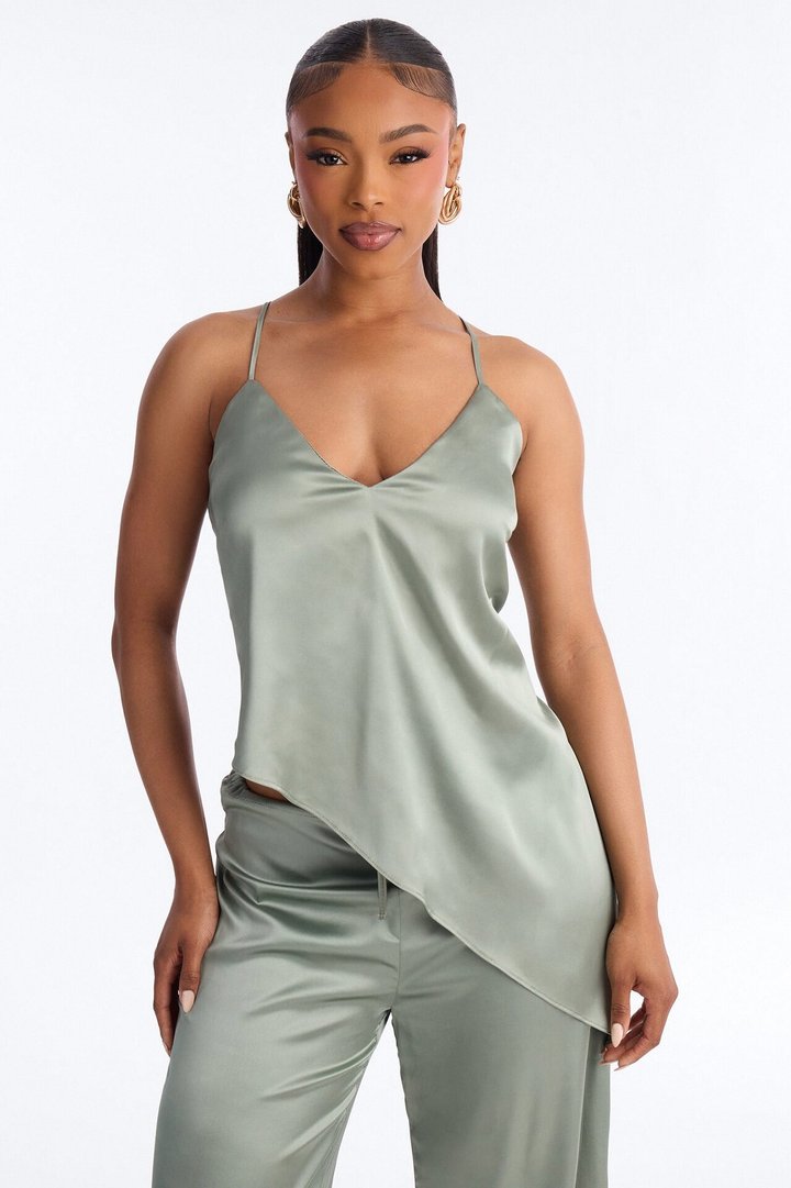 Seraphina Backless Satin Pant Set - Sage