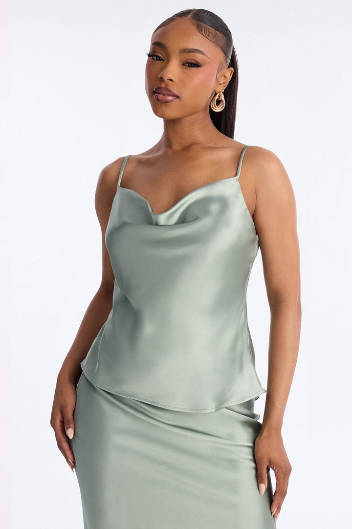 Madison Bias Cut Satin Midi Skirt Set - Sage