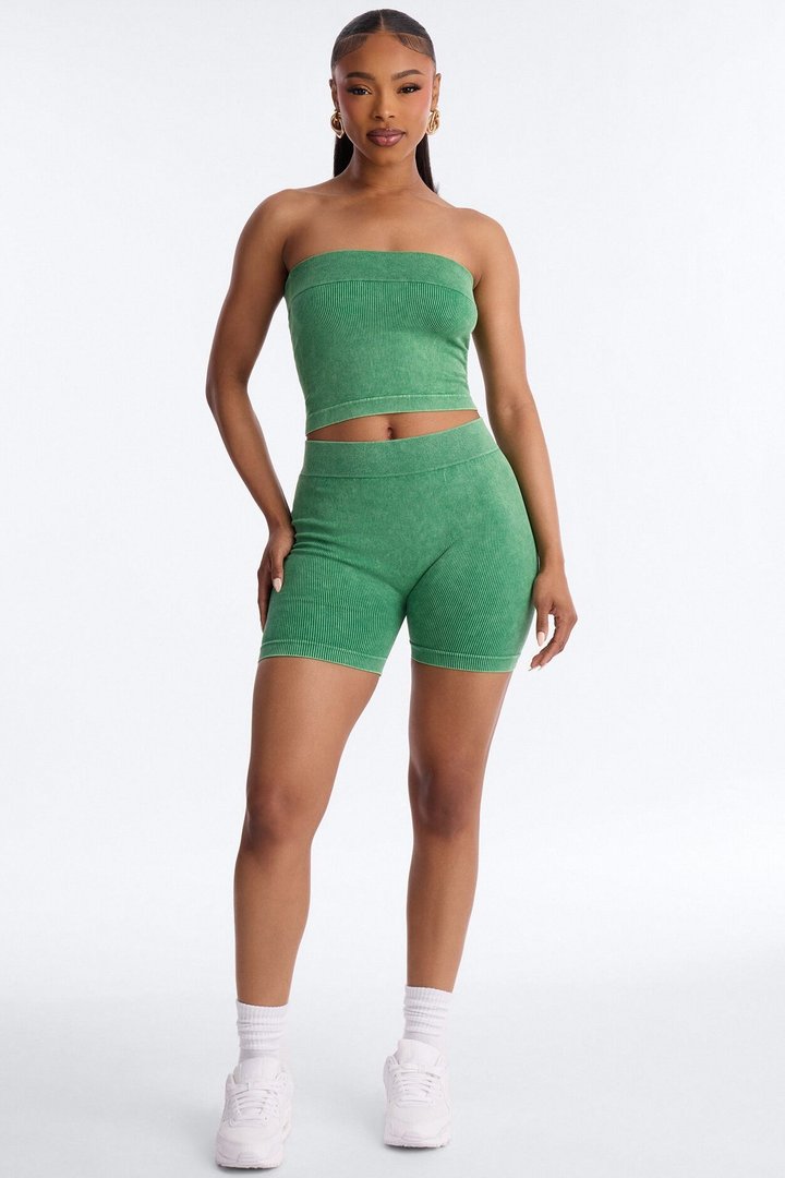 Off Duty Mineral Washed Strapless Short Set - Green
