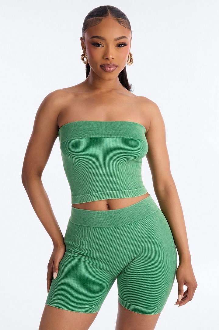 Off Duty Mineral Washed Strapless Short Set - Green