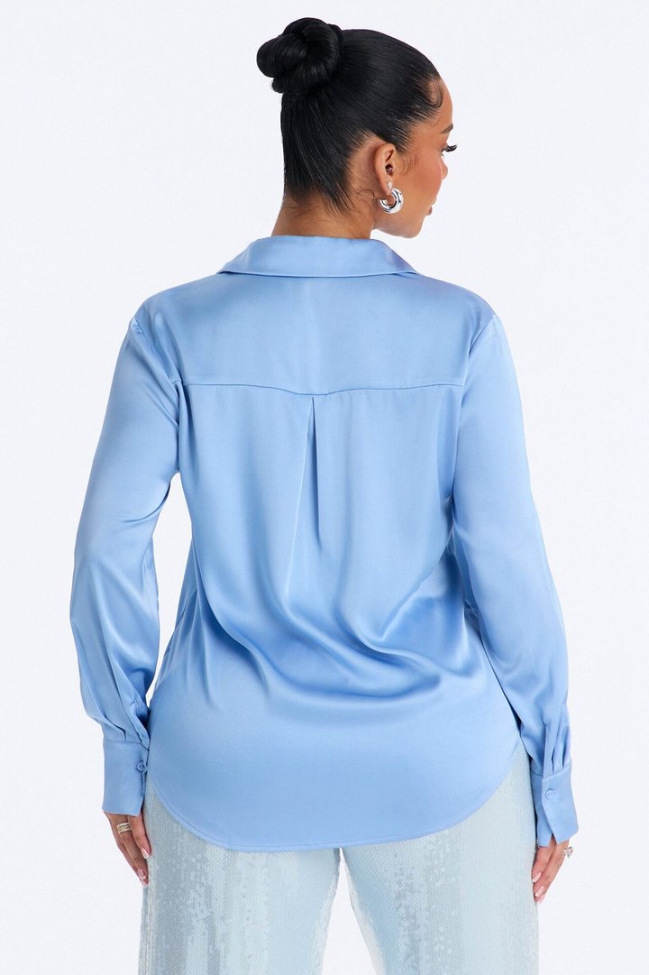 Feelin' Popular Satin Shirt - Periwinkle