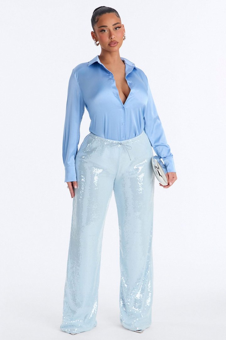 Feelin' Popular Satin Shirt - Periwinkle