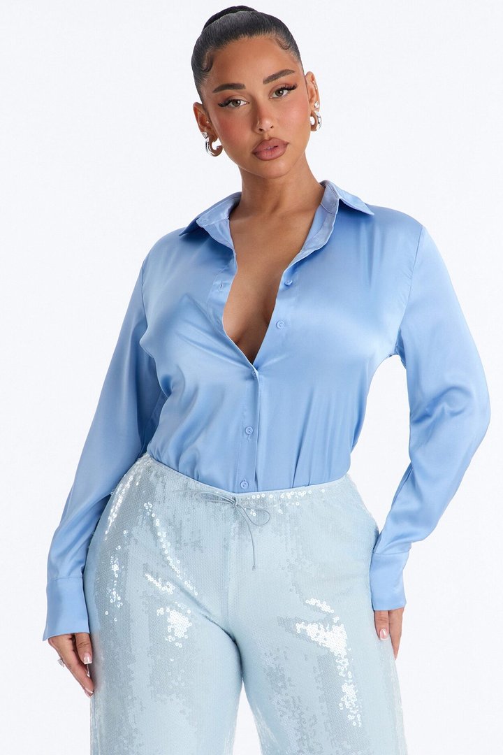 Feelin' Popular Satin Shirt - Periwinkle