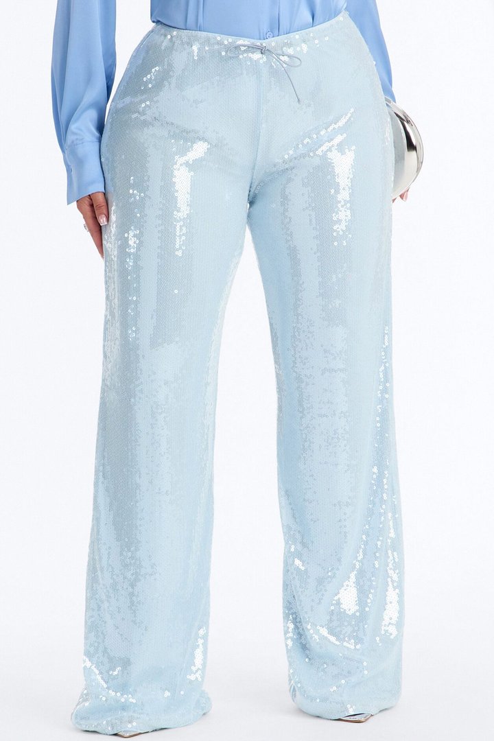 Glow Time Sequin Embellished Pants - Ice Blue