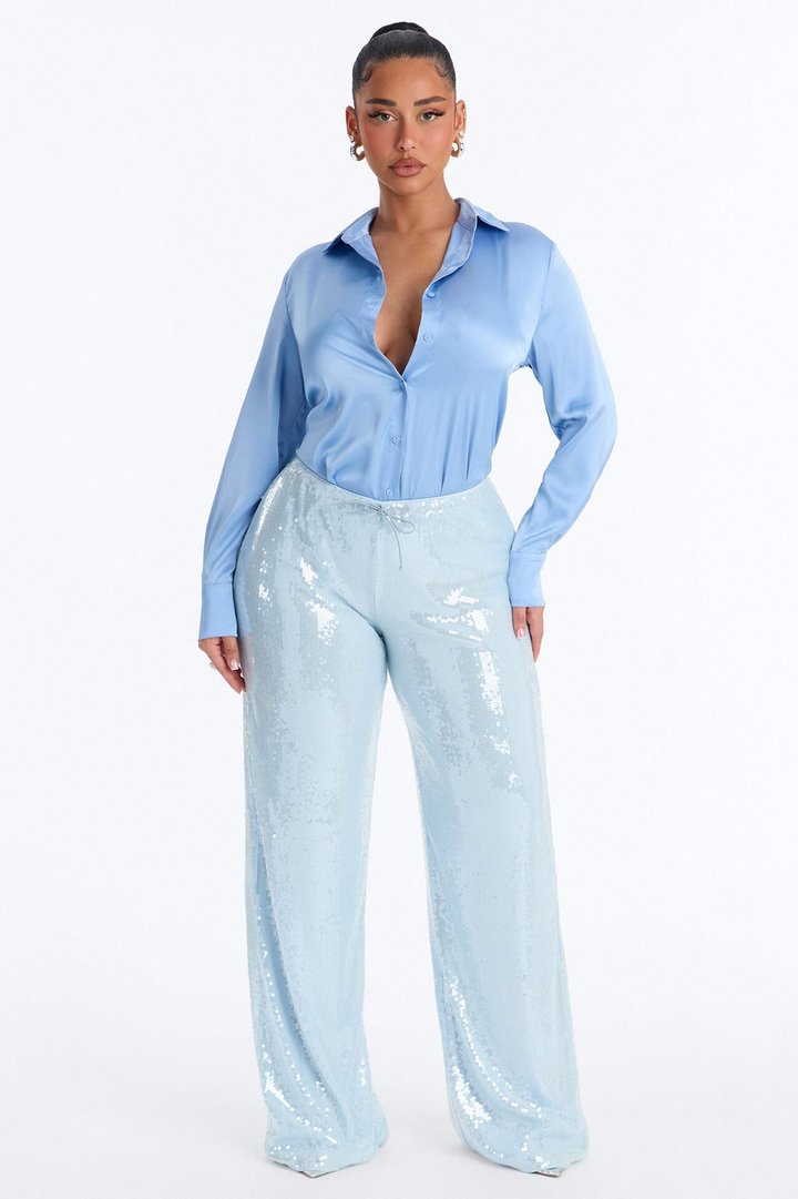 Glow Time Sequin Embellished Pants - Ice Blue