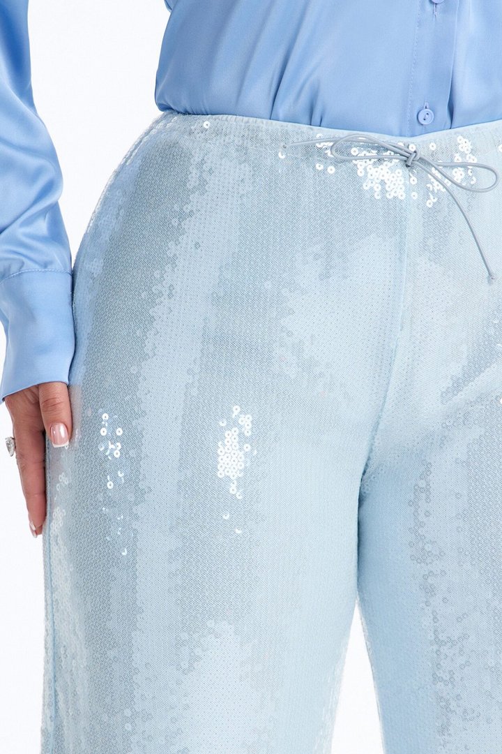 Glow Time Sequin Embellished Pants - Ice Blue