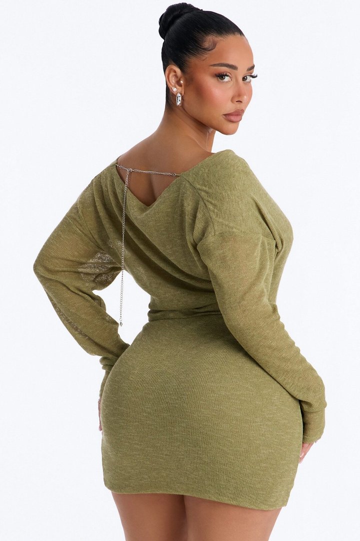 Alina Backless Sweater Mini Dress - Olive