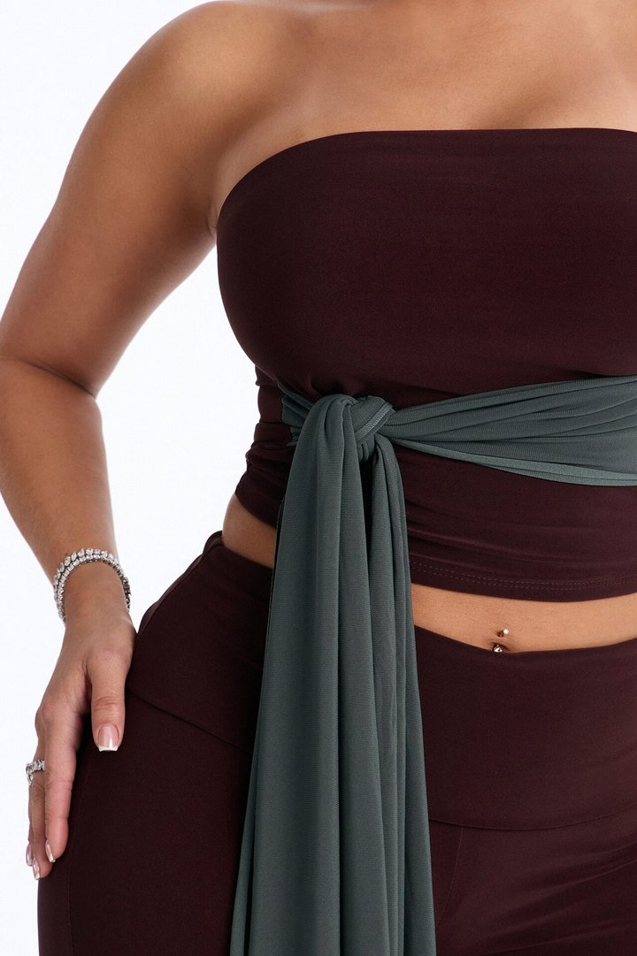 Devin Tie Front Colorblock Pant Set - Brown/combo