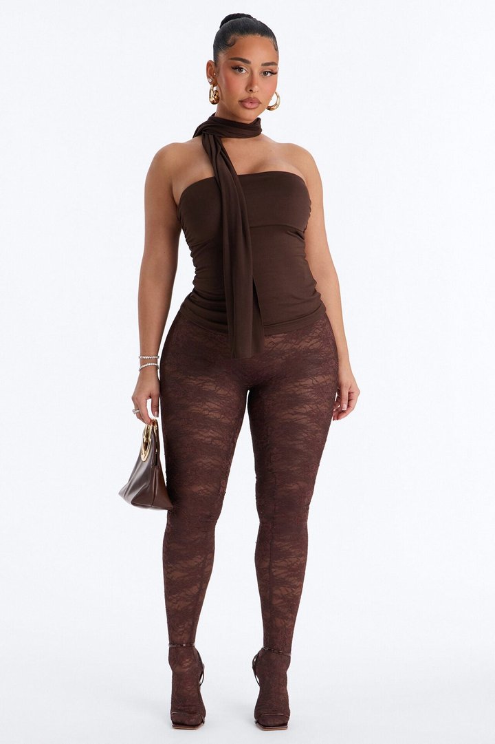 Downtown Elegance Tube Top & Scarf 2 Piece Set - Brown
