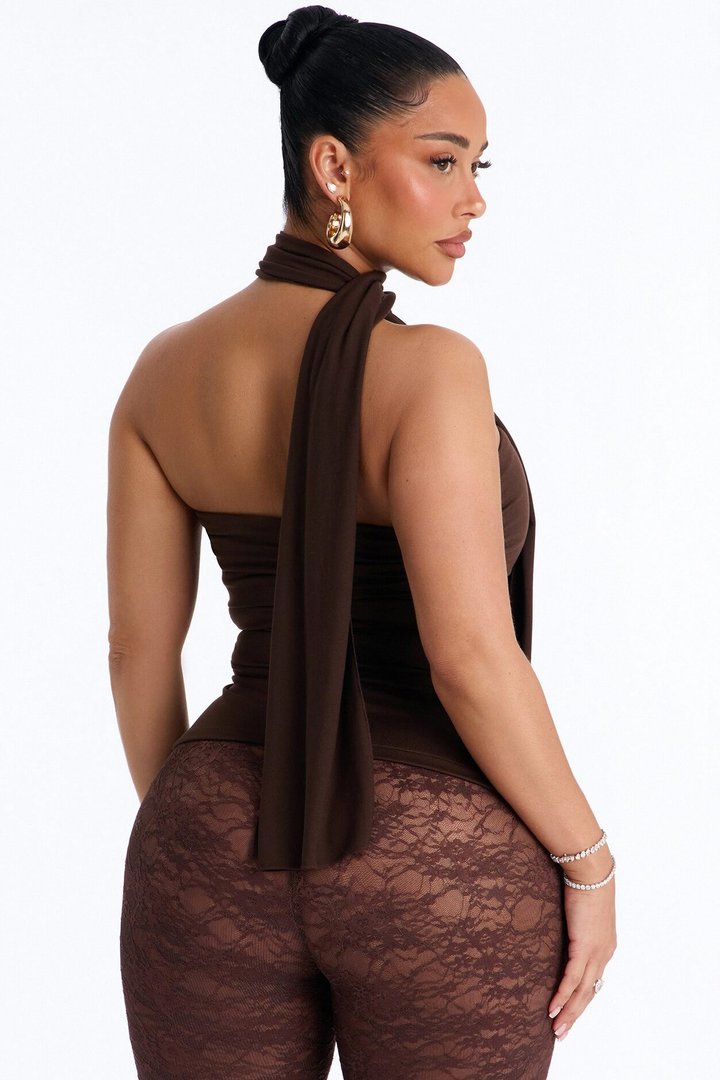 Downtown Elegance Tube Top & Scarf 2 Piece Set - Brown