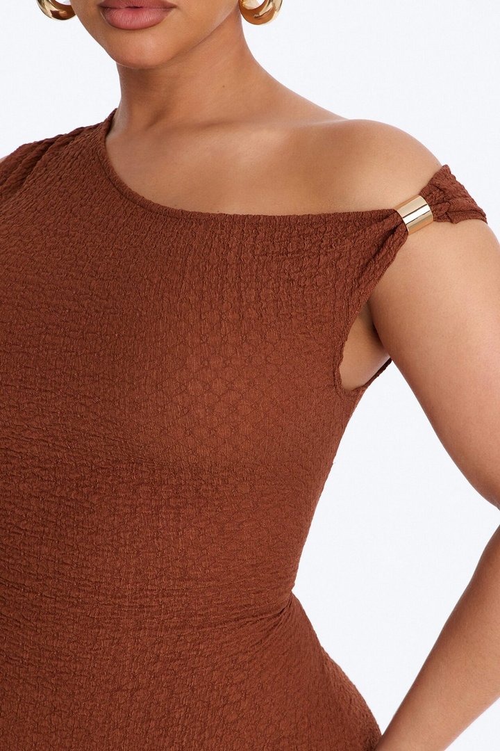 Kaya Textured Off Shoulder Micro Romper - Chocolate