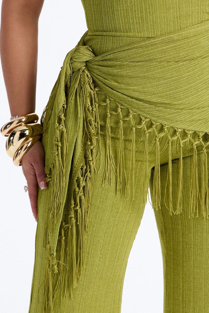 Too Chic Jumpsuit And Waist Scarf Set - Chartreuse