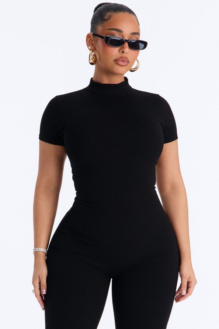 Maribel Short Sleeve Capri Jumpsuit - Black