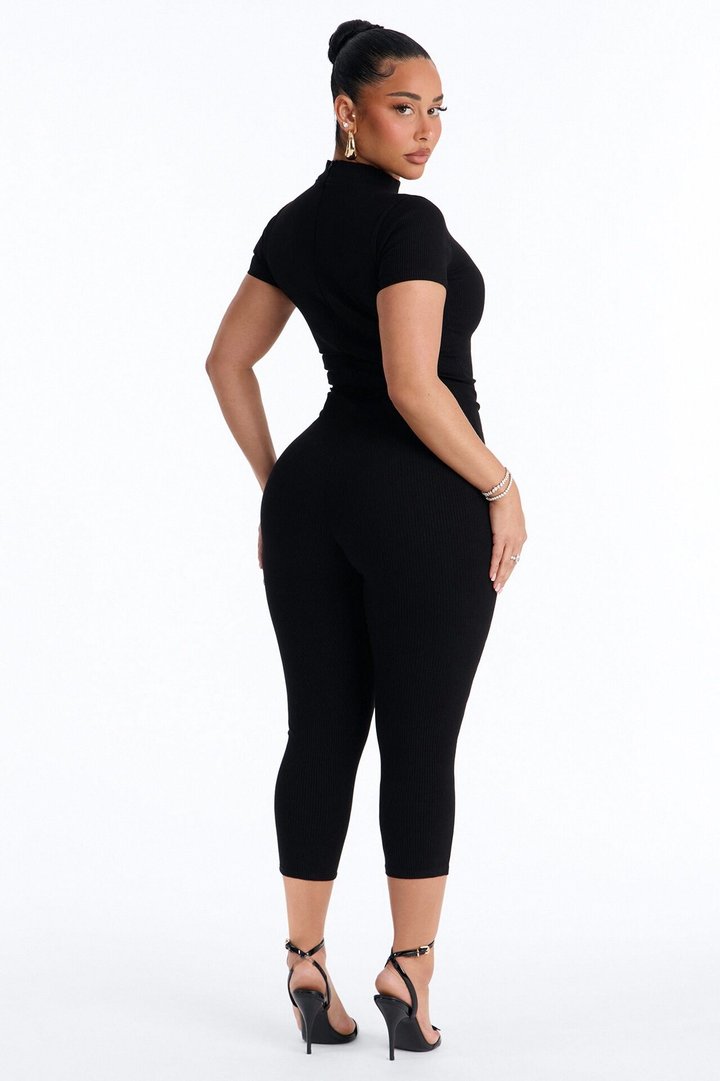 Maribel Short Sleeve Capri Jumpsuit - Black